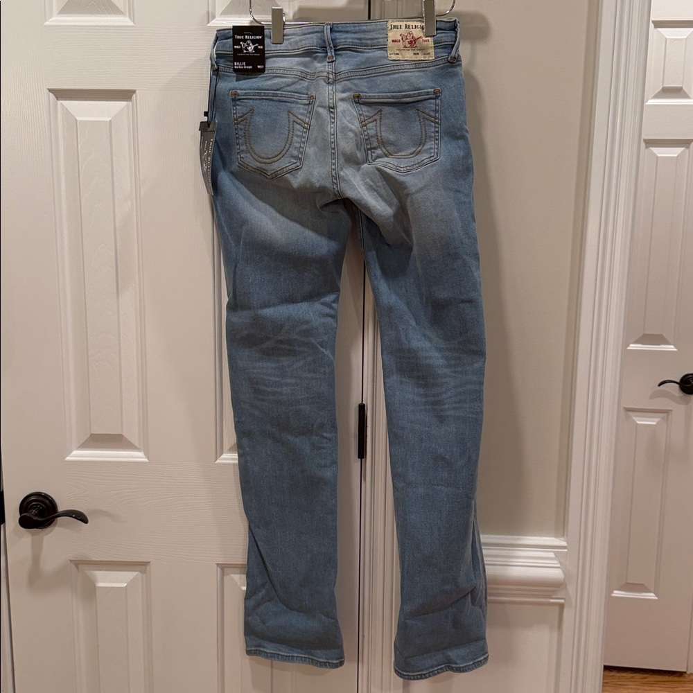 NWT True Religion Mid Rise Light Blue Billie Straight Jeans Sz 27